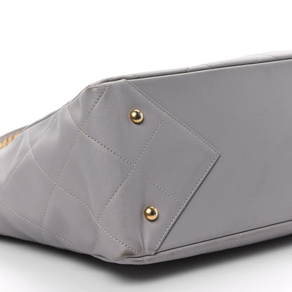 Calfskin Quilted Book Pocket Shopping Tote Grey