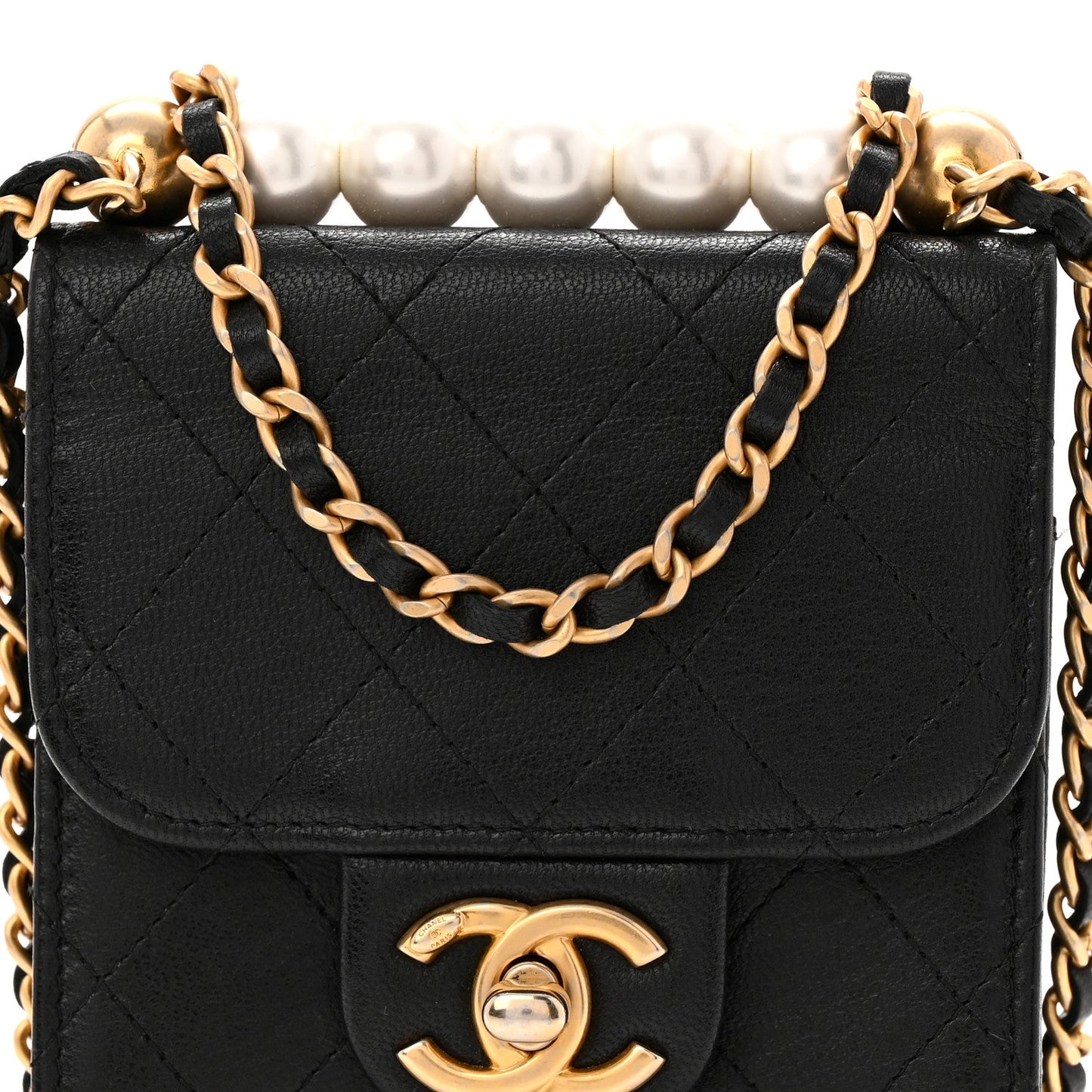 Lambskin Quilted Chic Pearls Flap Black