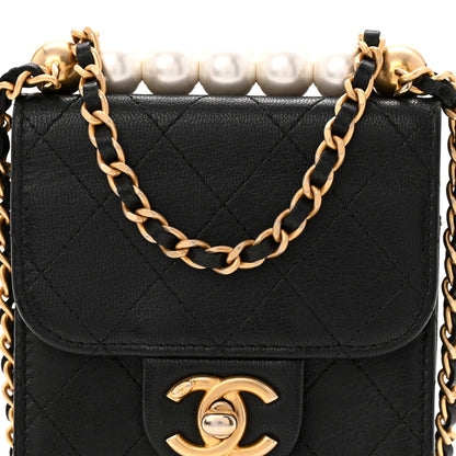 Lambskin Quilted Chic Pearls Flap Black