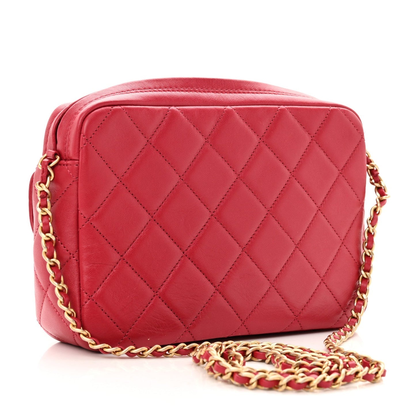 Lambskin Quilted Chain & Tassel Small Camera Case Fuchsia
