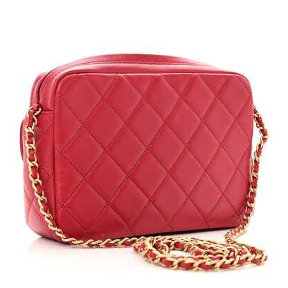 Lambskin Quilted Chain & Tassel Small Camera Case Fuchsia