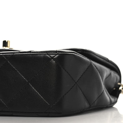 Lambskin Quilted Resin Pearl Chain Top Handle Flap Black