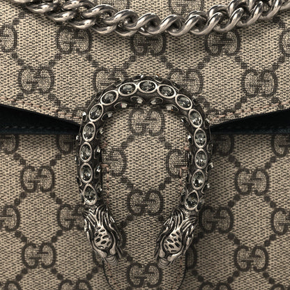 GG Supreme Monogram Suede Crystal Small Dionysus Shoulder Bag Beige Ebony Black