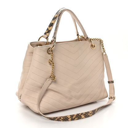 Calfskin Elaphe Stitched Large Chevron Chic Shopping Bag Beige