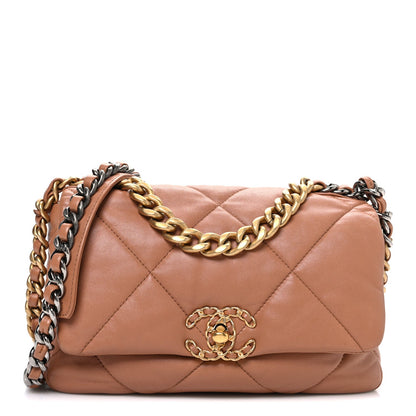 Lambskin Quilted Medium Chanel 19 Flap Brown