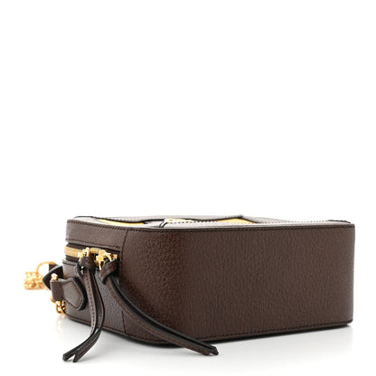 Canvas Textured Calfskin Web Mini Ophidia Top Handle Shoulder Bag Easy  Yellow Dark Brown
