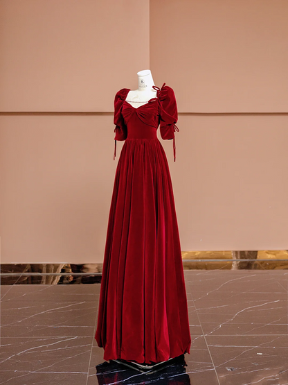 Red square neckline fitted long ball gown R8415