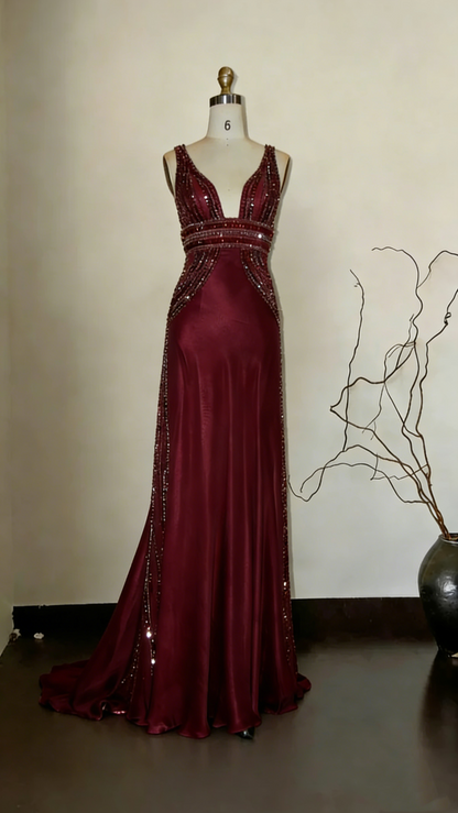 Gorgeous Sleeveless Beaded Champagne Evening Dresses Long Mermaid Party Dress SP1685