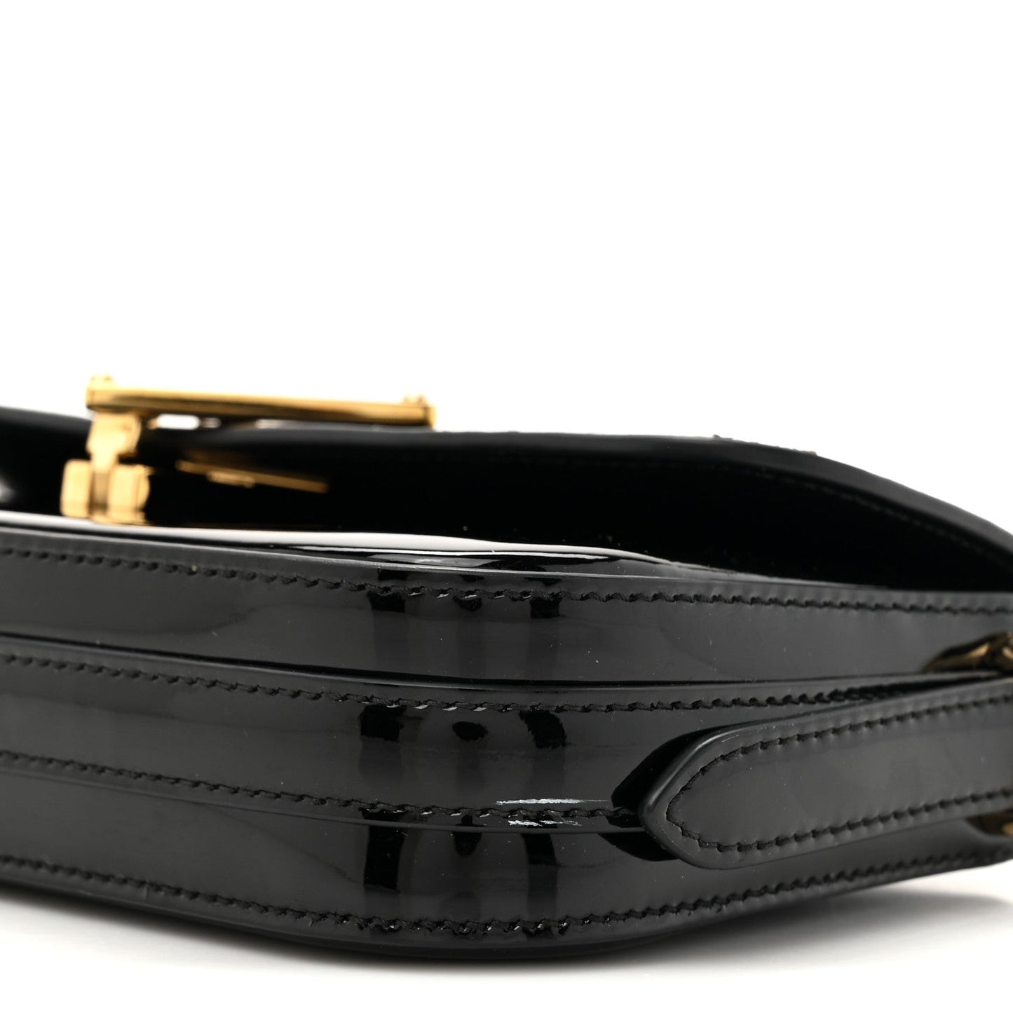Vernice Metal Triangle Logo Flap Shoulder Bag Black