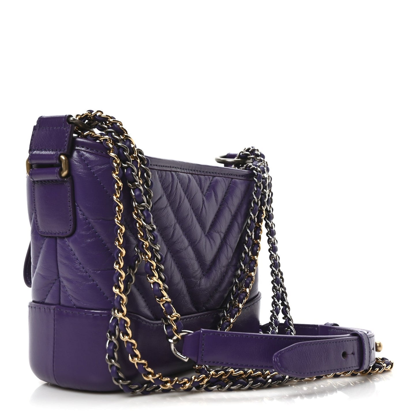 Aged Calfskin Chevron Quilted Small Gabrielle Hobo Purple