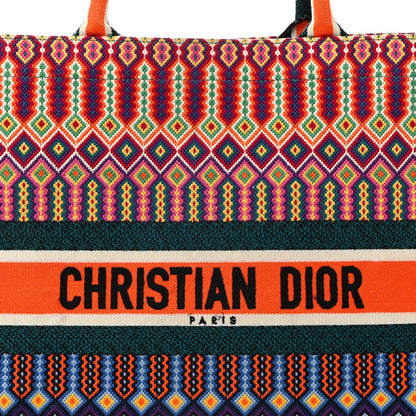Canvas Embroidered Large Book Tote Orange Multicolor