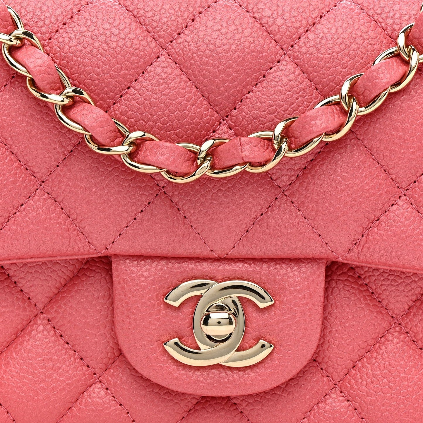 Iridescent Caviar Quilted Mini Rectangular Flap Pink