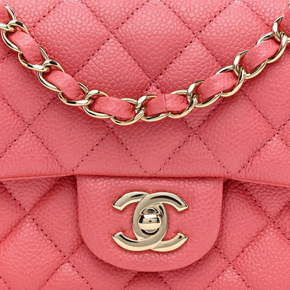 Iridescent Caviar Quilted Mini Rectangular Flap Pink