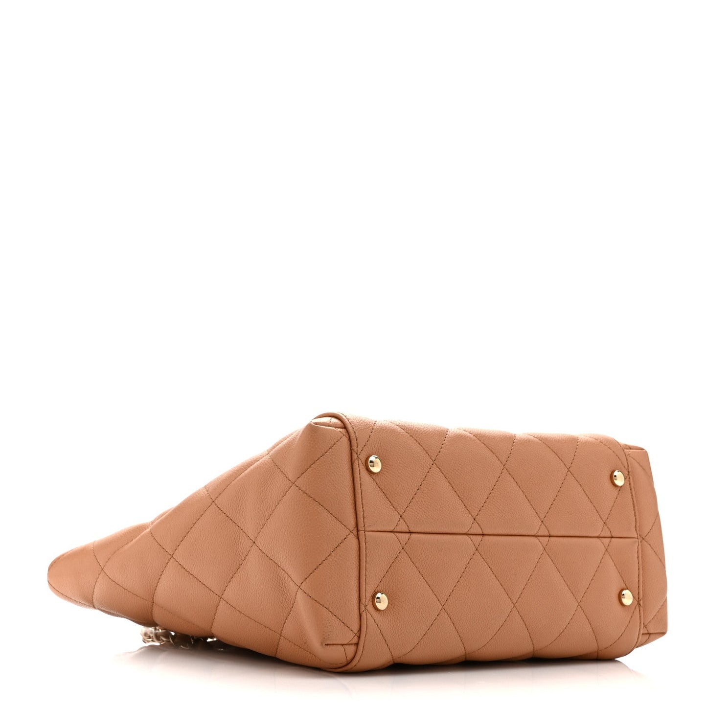 Caviar Quilted Small Shopping Tote Dark Beige