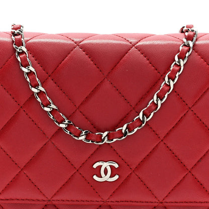 Lambskin Quilted Wallet On Chain WOC Red