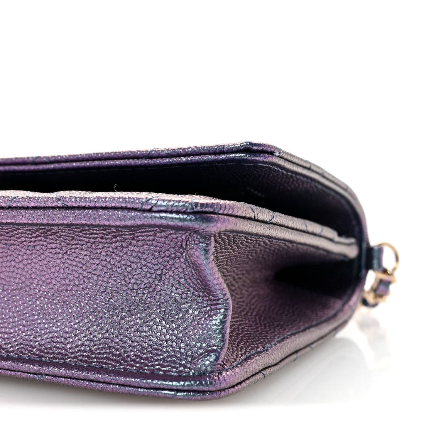 Iridescent Caviar Quilted Wallet on Chain WOC Dark Blue