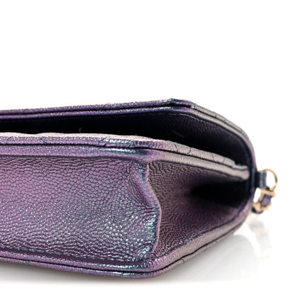 Iridescent Caviar Quilted Wallet on Chain WOC Dark Blue
