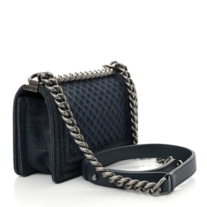 Denim Embossed Small Boy Flap Blue