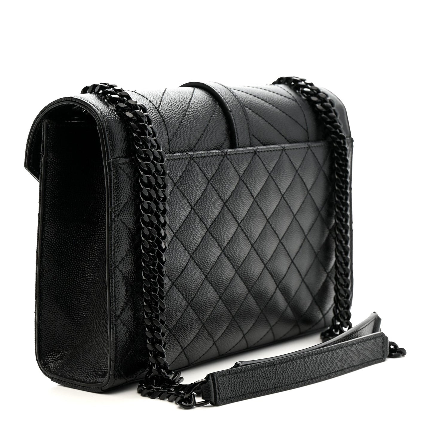 Grain De Poudre Textured Mixed Matelasse Triquilt Medium Monogram Monochrome Satchel Black