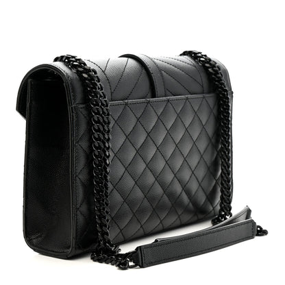 Grain De Poudre Textured Mixed Matelasse Triquilt Medium Monogram Monochrome Satchel Black