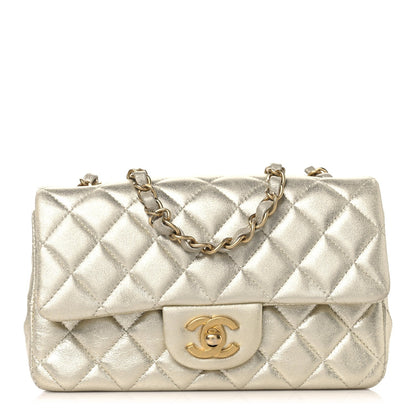 Metallic Lambskin Quilted Mini Rectangular Flap Gold