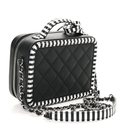 Caviar Quilted Striped Small CC Filigree Vanity Case Black White
