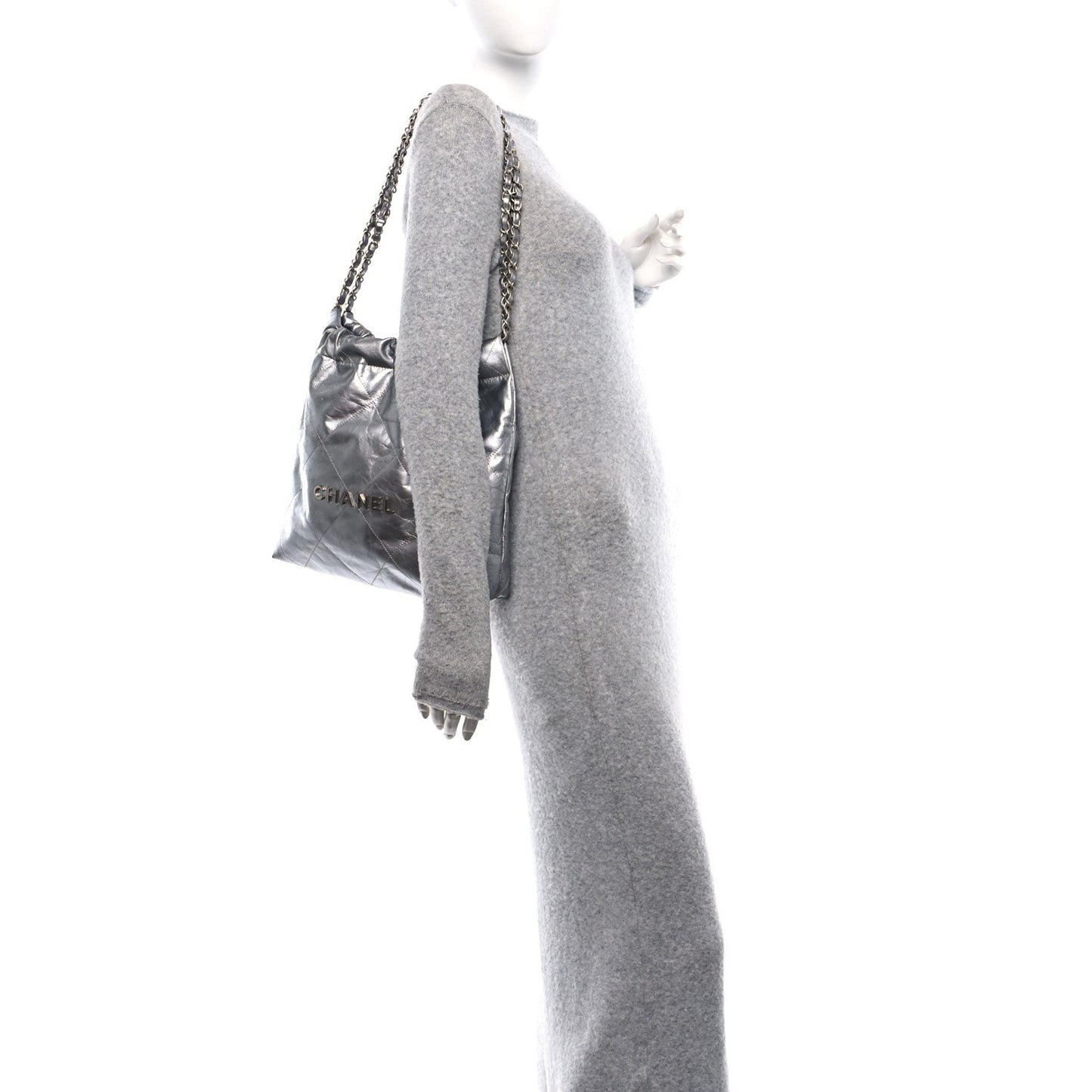 Metallic Calfskin Quilted Small Chanel 22 Silver