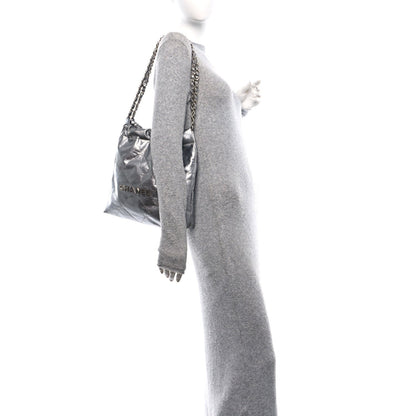 Metallic Calfskin Quilted Small Chanel 22 Silver