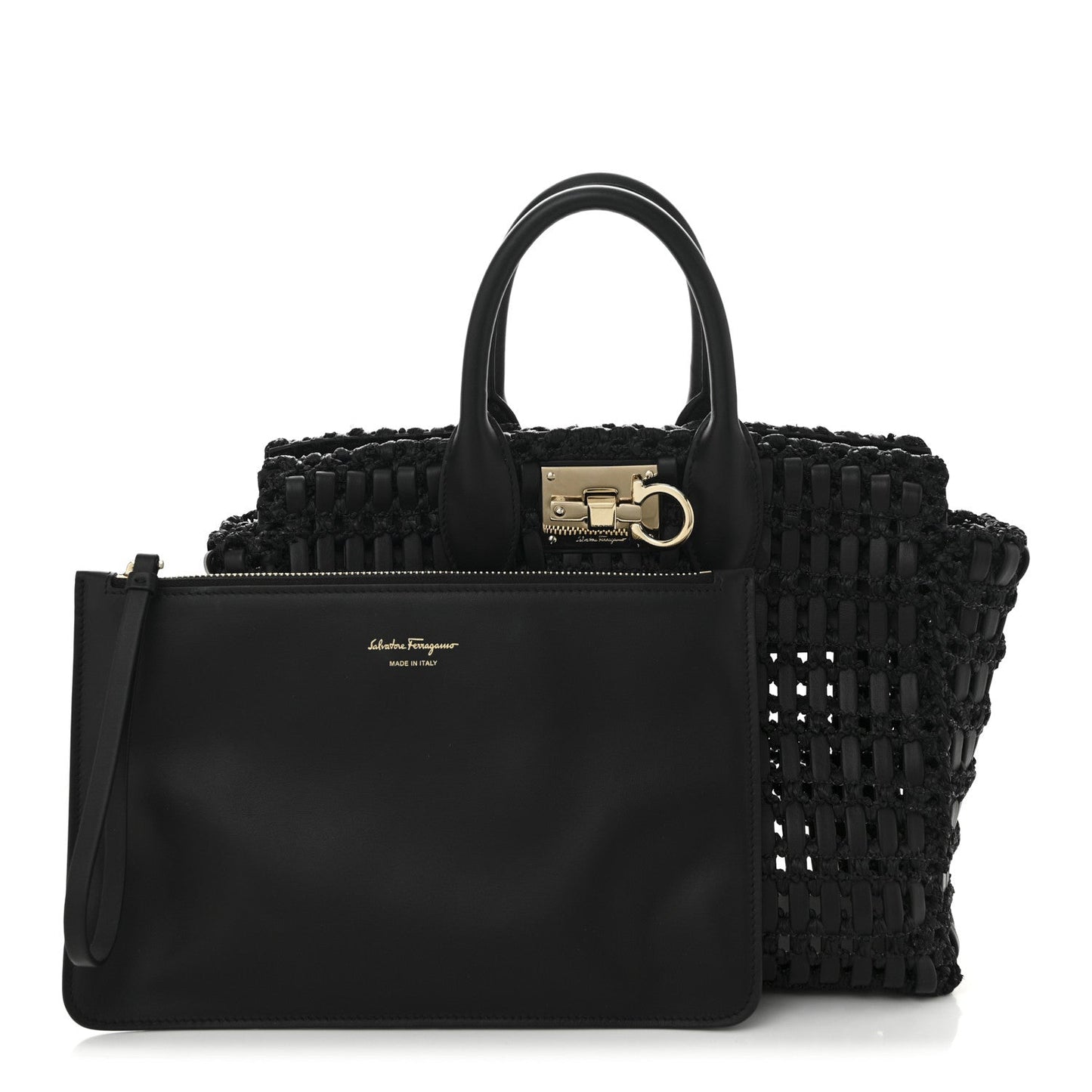 Raffia Calfskin The Studio Box Tote Black