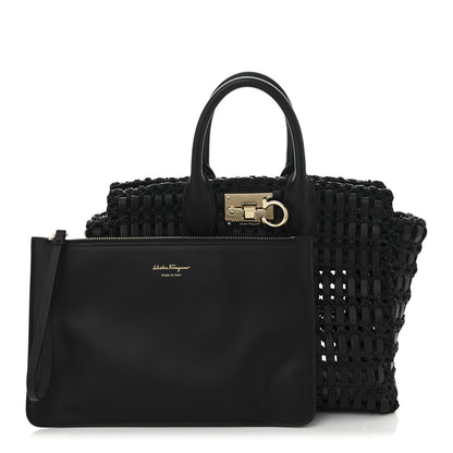 Raffia Calfskin The Studio Box Tote Black