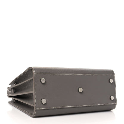Grained Calfskin Topstitch Baby Sac De Jour Fog