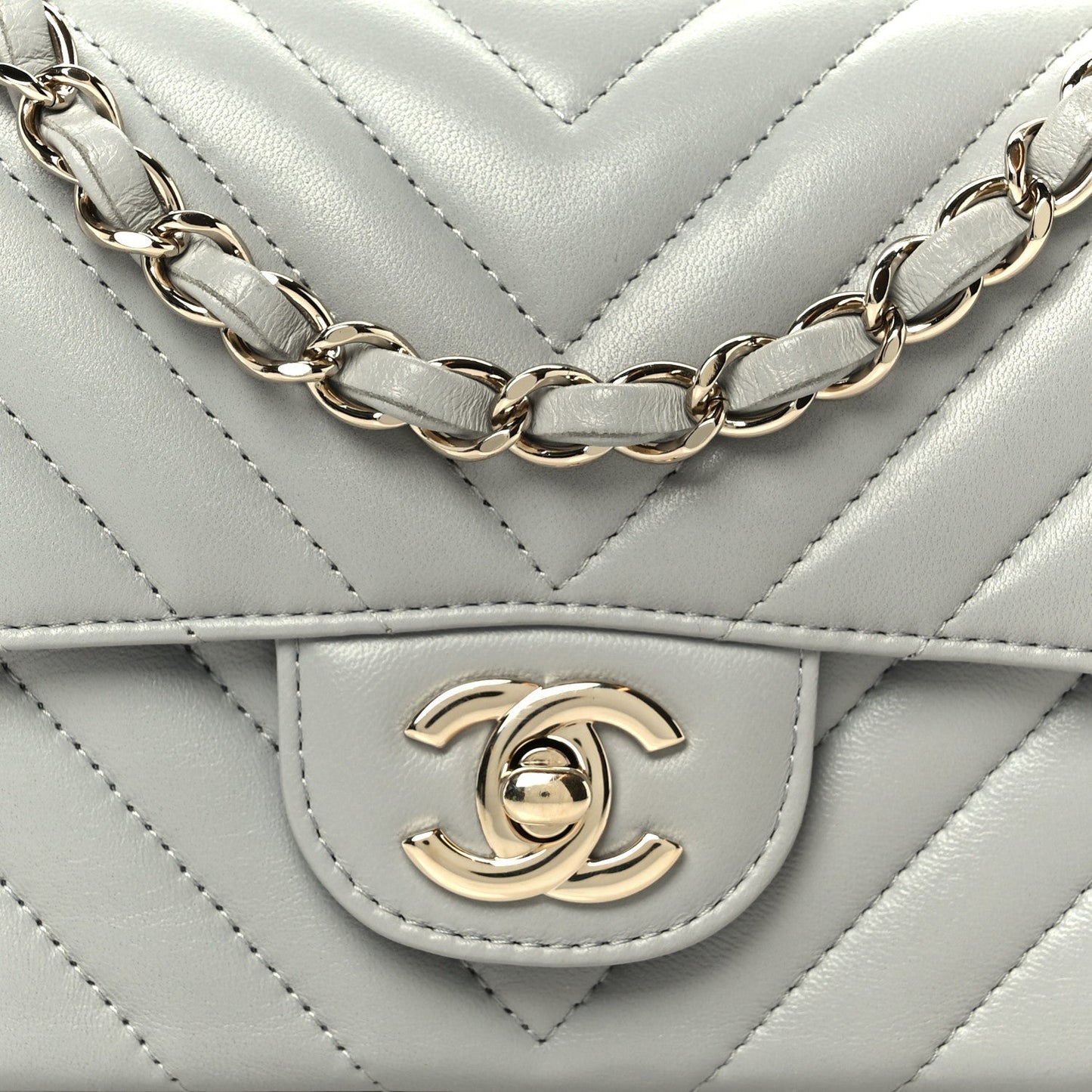 Lambskin Chevron Quilted Mini Rectangular Flap Grey