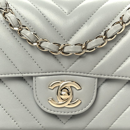 Lambskin Chevron Quilted Mini Rectangular Flap Grey