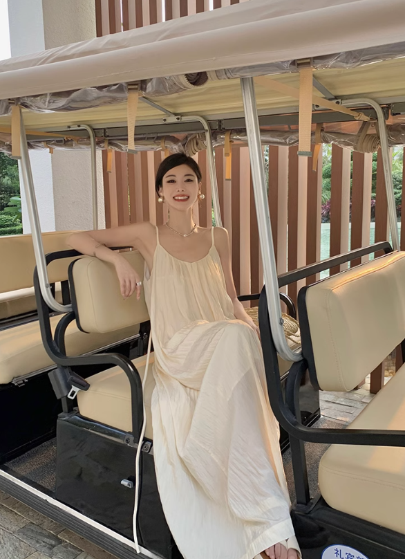 Beach vacation dress travel wear loose backless long suspender dress R0197