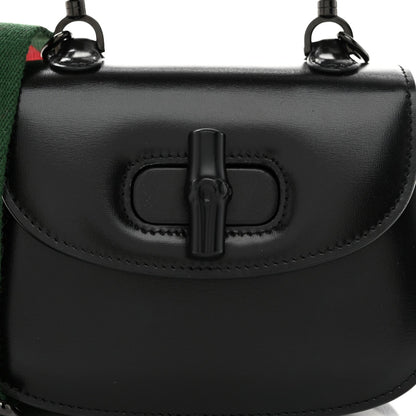 Boarded Dyana Lux Calfskin Web Monochrome Mini Bamboo 1947 Top Handle Bag Black