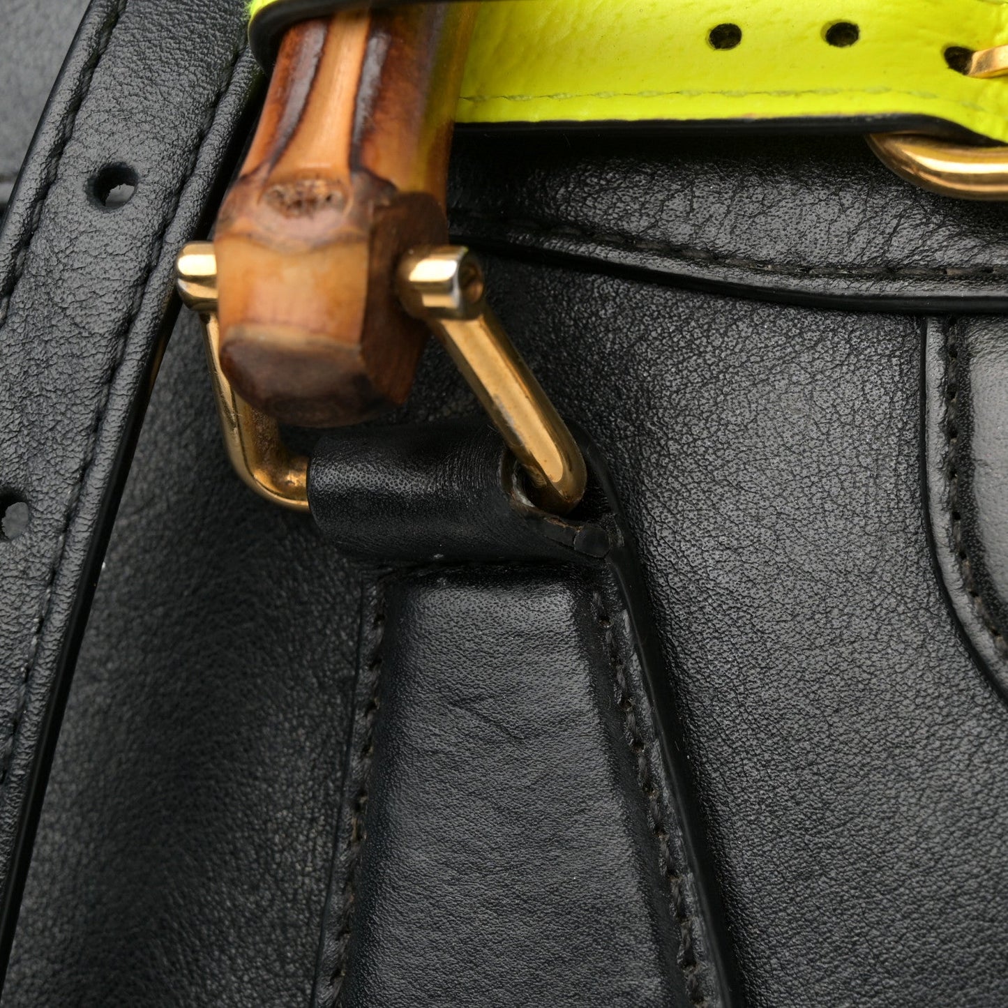 Calfskin Small Diana Tote Bag Black Yellow Fluo