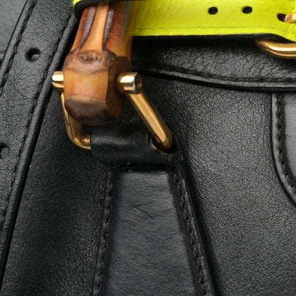 Calfskin Small Diana Tote Bag Black Yellow Fluo