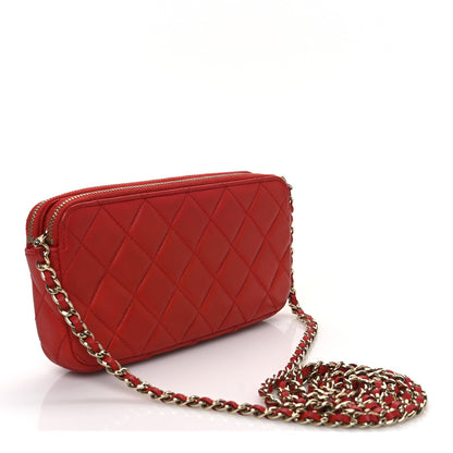 Lambskin Quilted Small Clutch With Chain Red