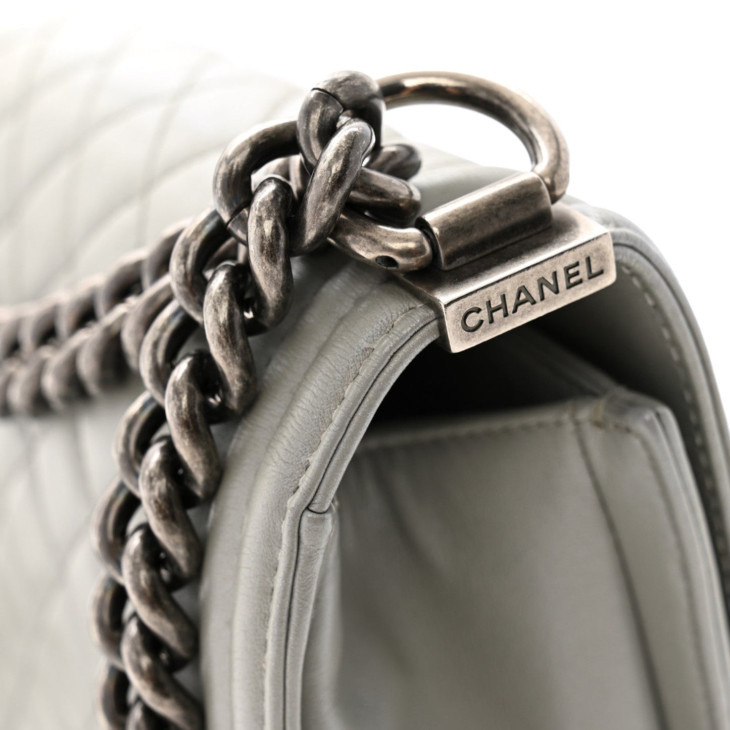 Metallic Lambskin Quilted Medium Boy Flap Silver