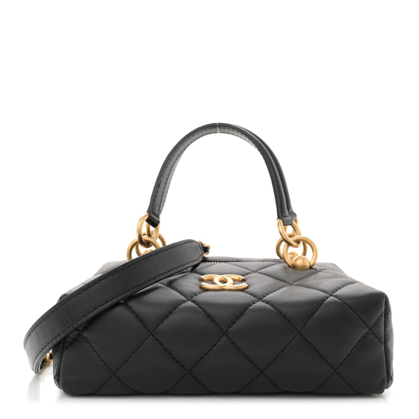 Calfskin Quilted Square Top Handle Vanity Case Black