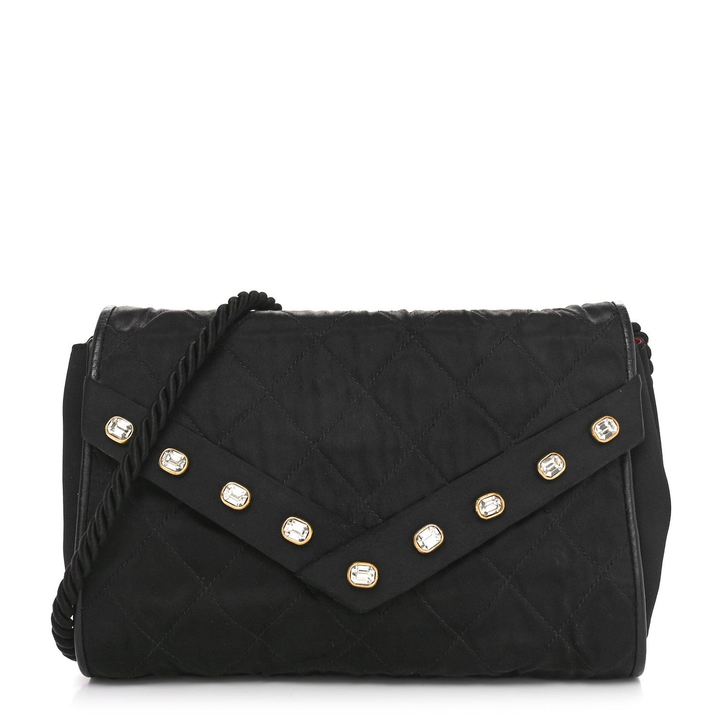 Fabric Quilted Crystal Envelope Small Flap Black