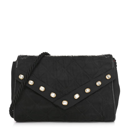 Fabric Quilted Crystal Envelope Small Flap Black