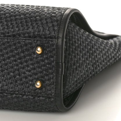 Straw Raffia Calfskin Chain Small Deauville Tote Black