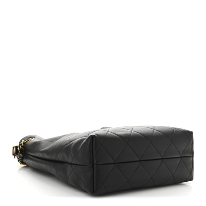 Calfskin Stitched Hobo Black