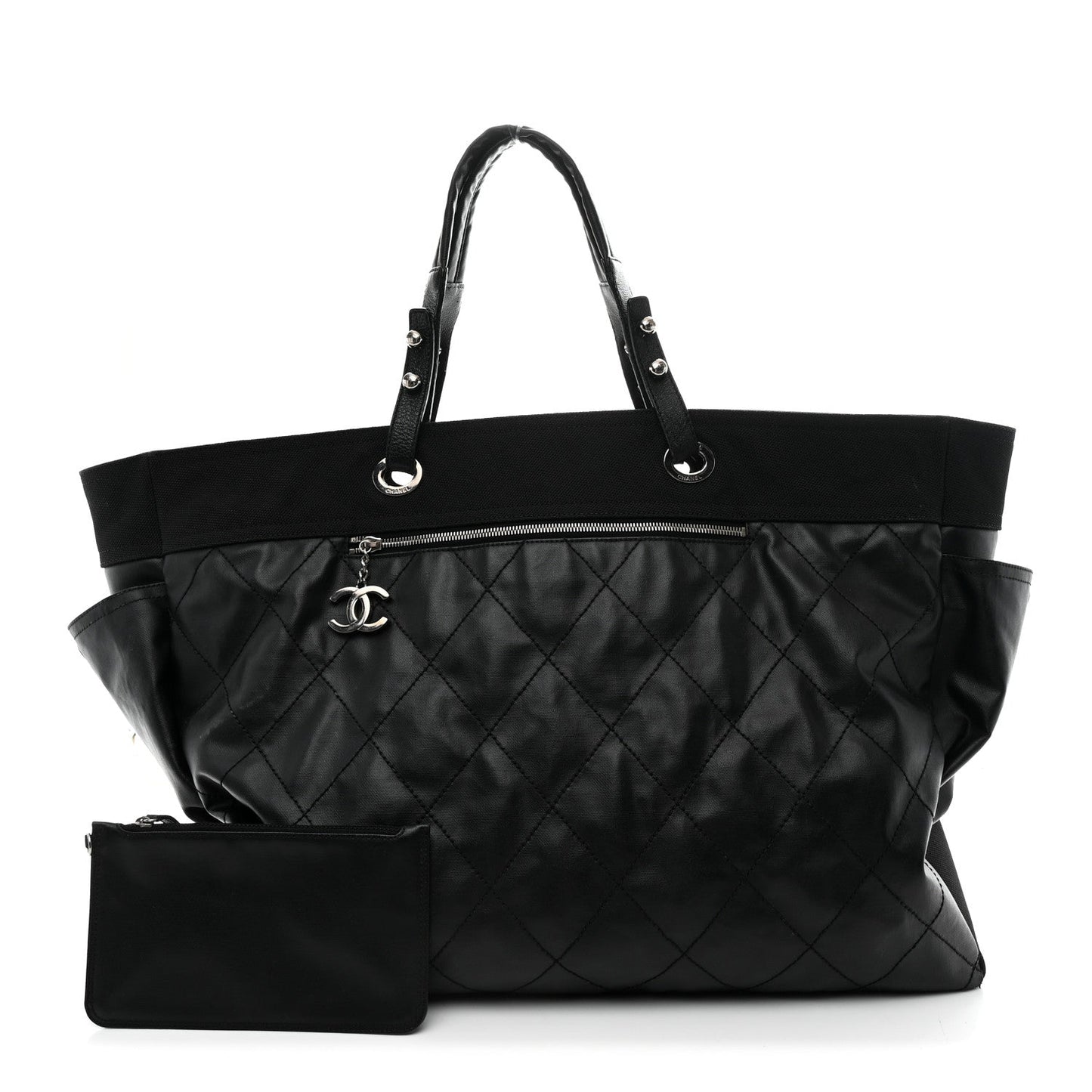 Coated Canvas Stitched XL Paris Biarritz Tote Black