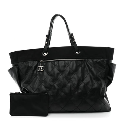 Coated Canvas Stitched XL Paris Biarritz Tote Black
