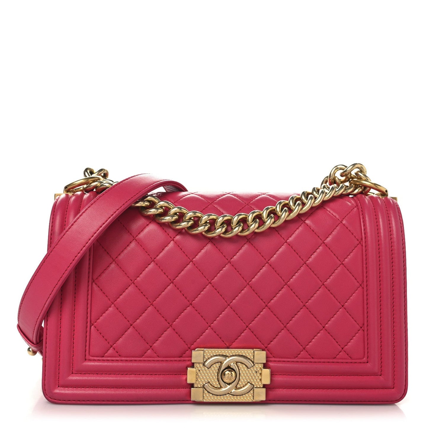 Lambskin Quilted Medium Boy Flap Fuchsia