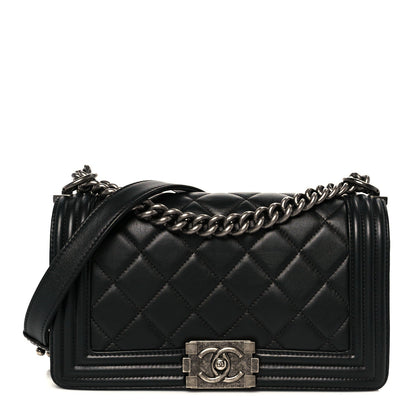 Calfskin Quilted Medium Boy Flap Black