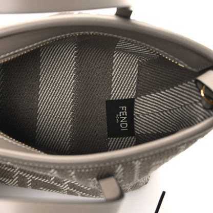 Denim Jacquard FF Effect Vitello Grace Mini Roll Tote Dove White Dove