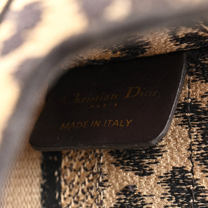 Canvas Mizza Embroidered Mini Leopard Book Tote Beige